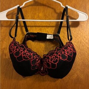 Elegant Black and Red Lace Bra
